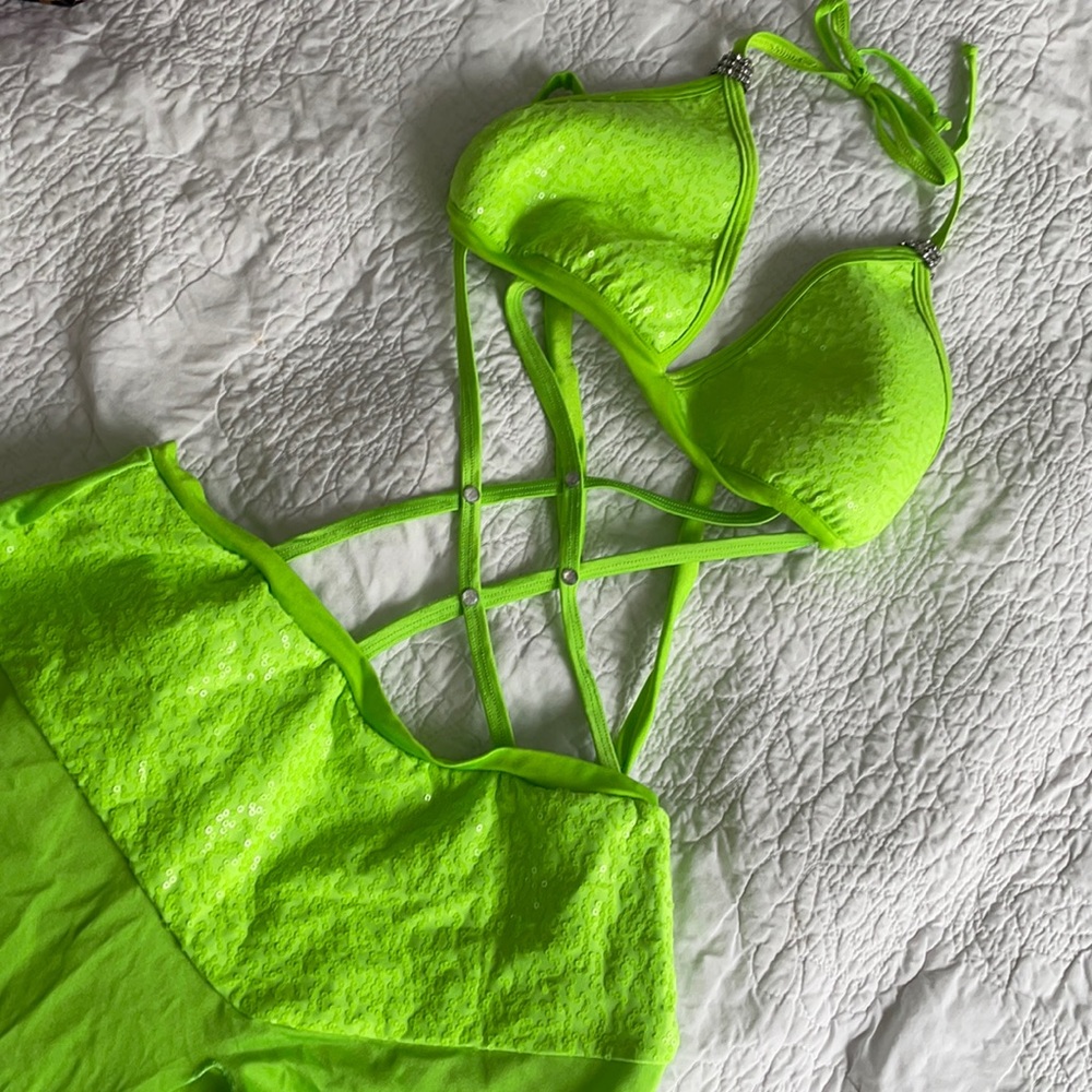 Long green long slit dress handmade small